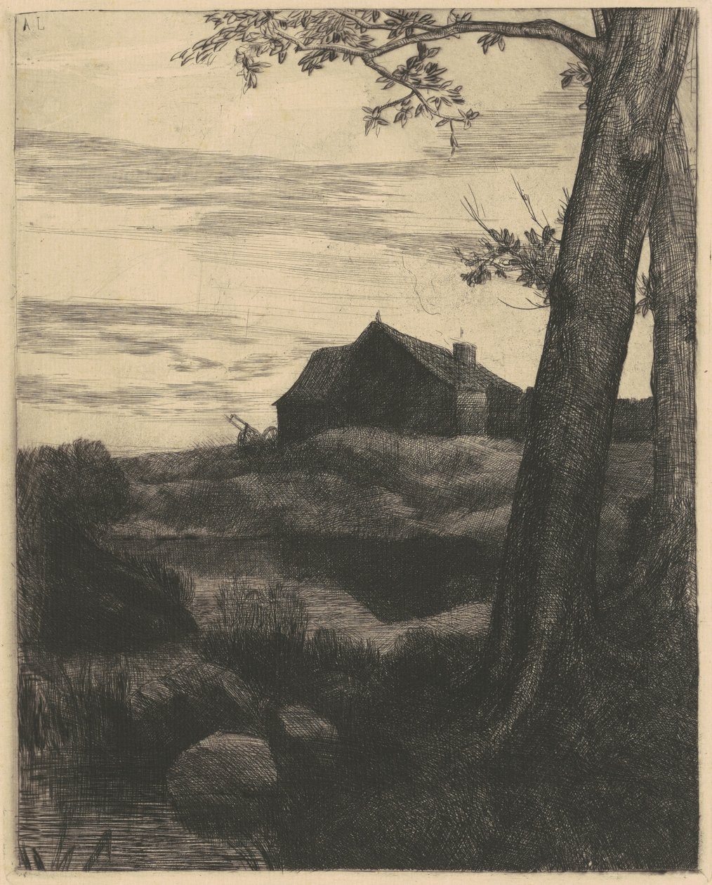 Fattoria con un grande albero (La Ferme au Grand Arbre) da Alphonse Legros