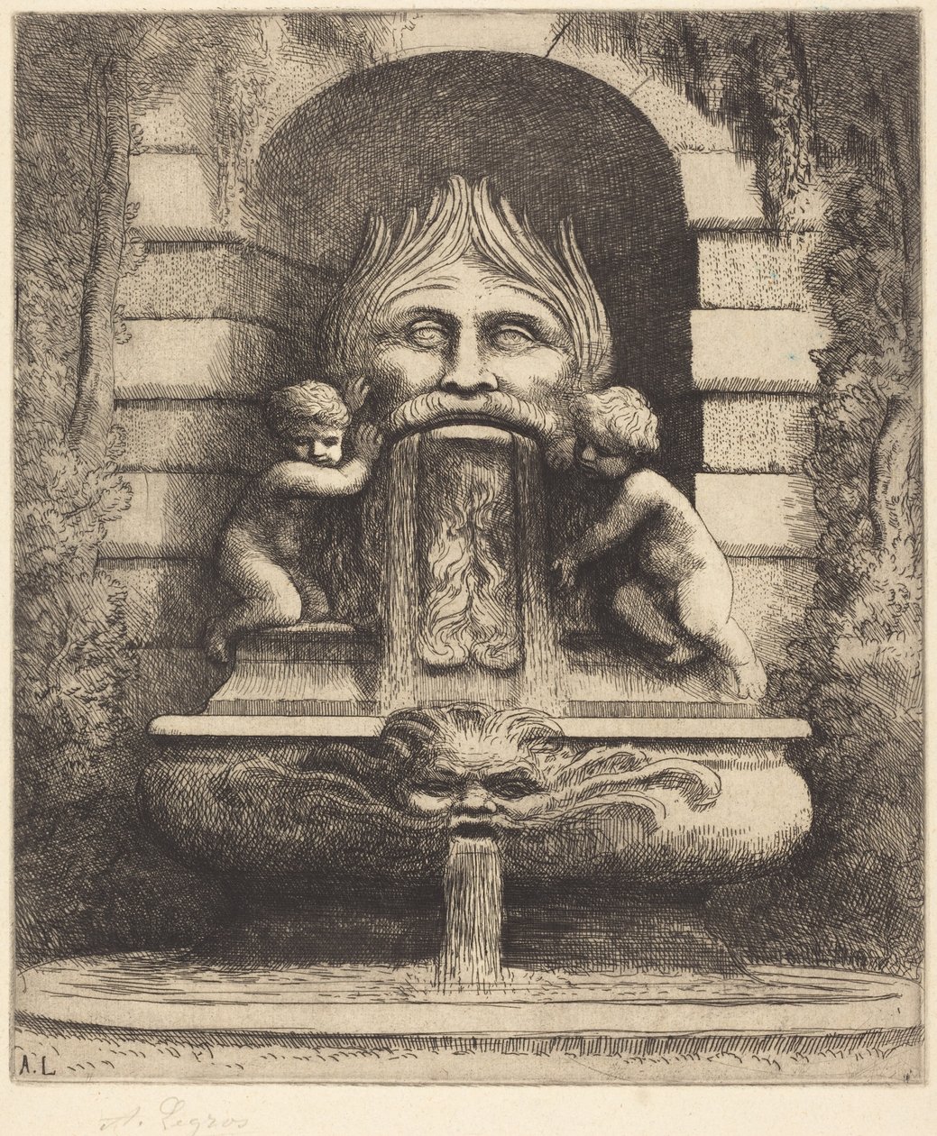 Fontana: Grottesco, Bambini e Vasca (Una fontana: Maschera, bambini e vasca) da Alphonse Legros