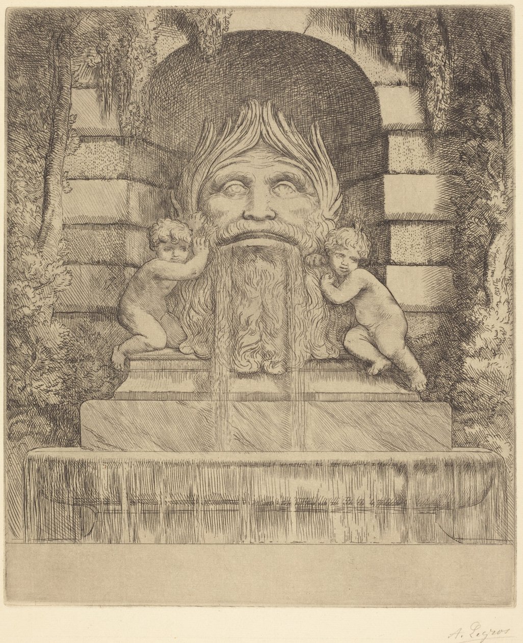 Fontana: Grottesco, Bambini e Vasca (Una fontana: Maschera, bambini e vasca) da Alphonse Legros