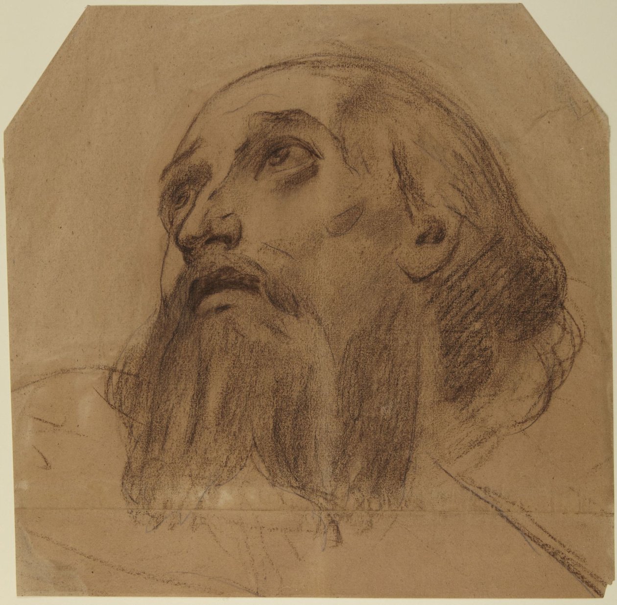 Testa di un santo barbuto che guarda in alto da Alphonse Legros