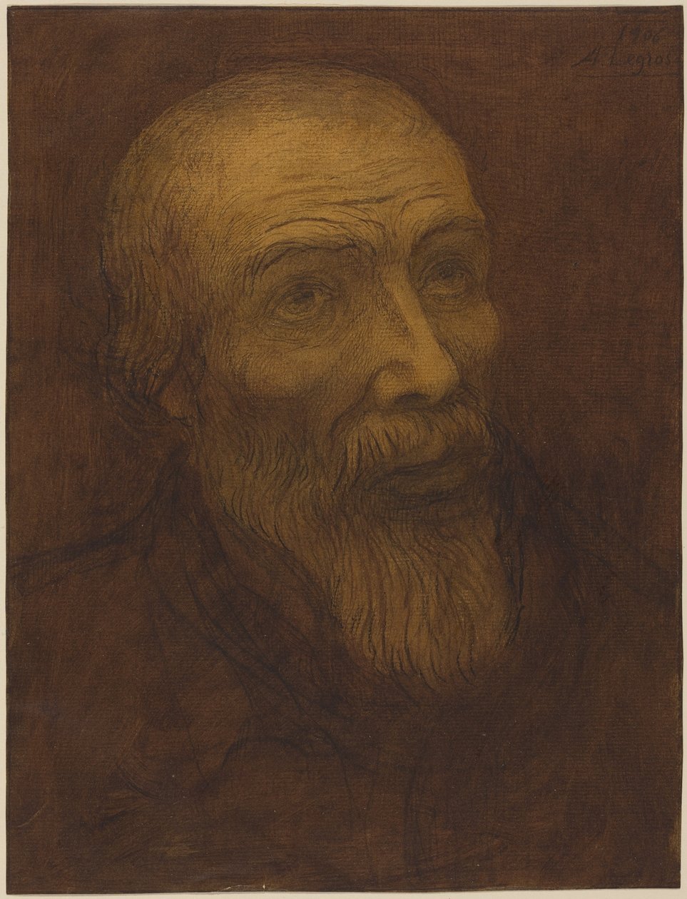 Testa di un uomo calvo con la barba da Alphonse Legros