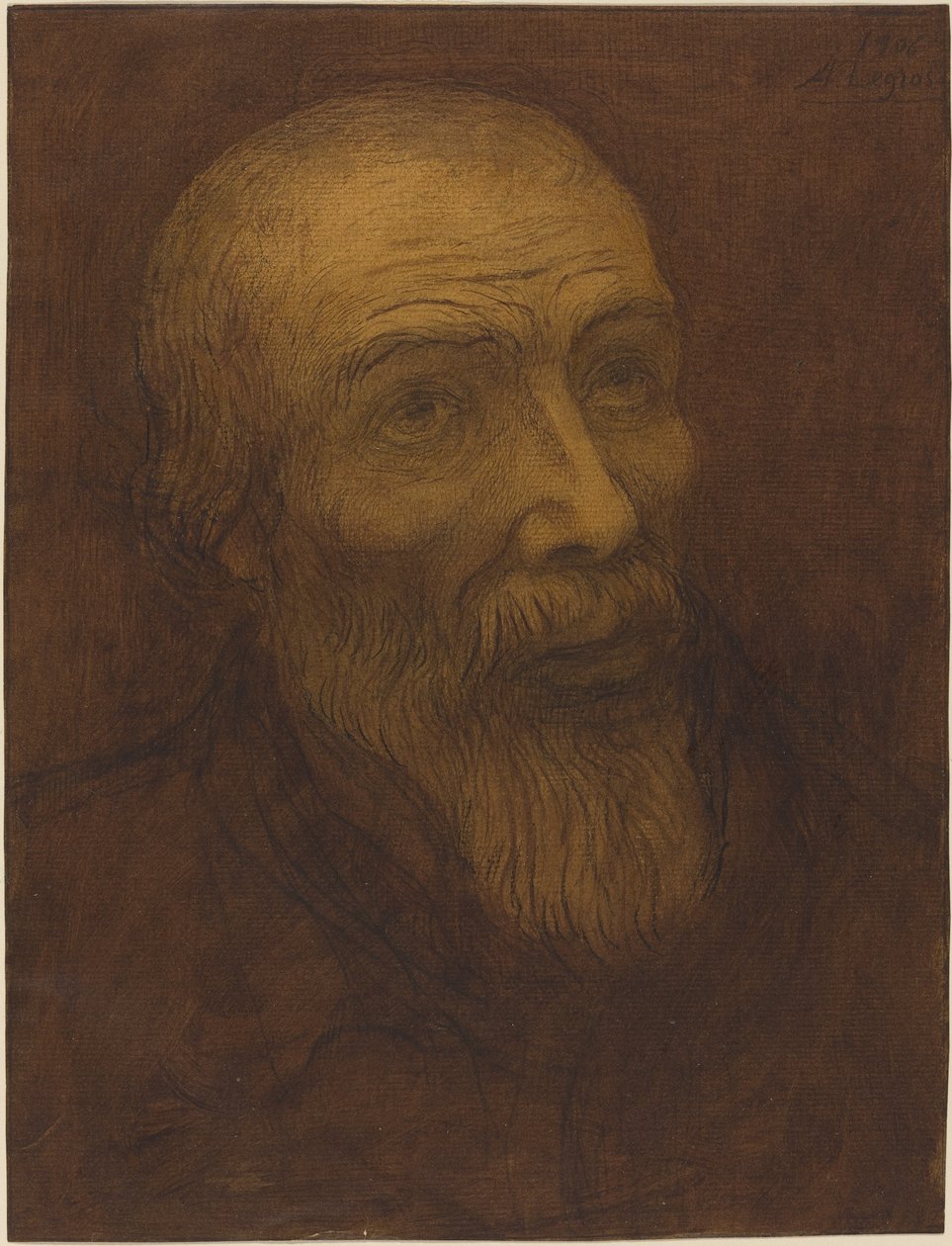 Testa di un uomo calvo con barba da Alphonse Legros