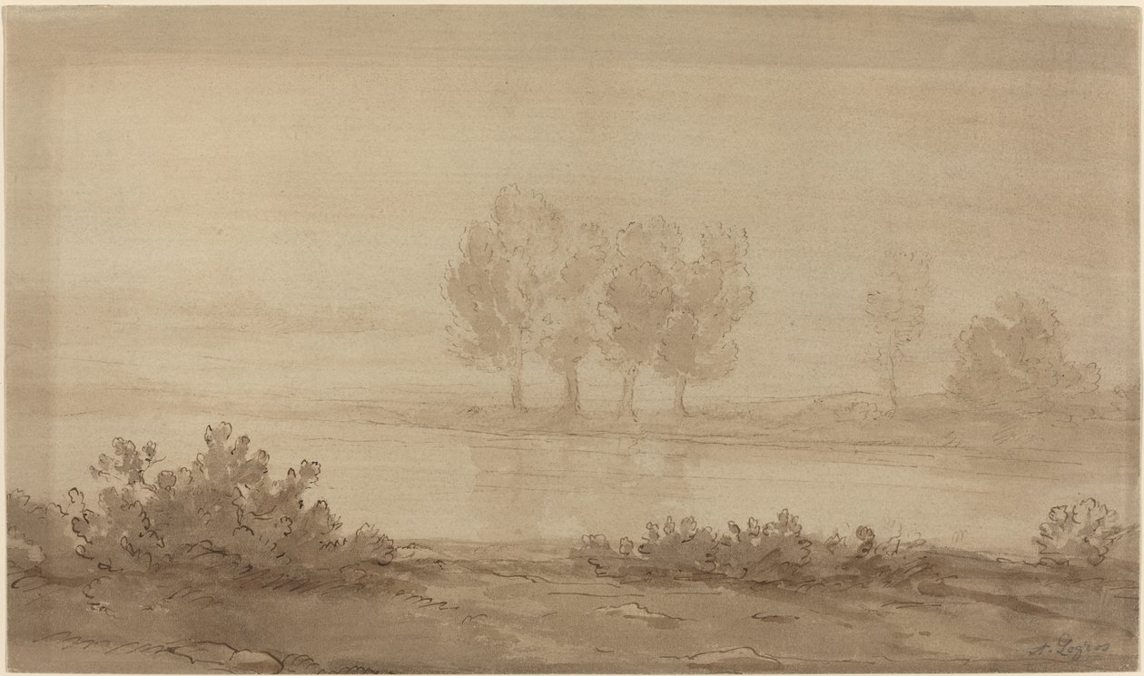 Paesaggio - Quattro Alberi oltre un Fiume da Alphonse Legros