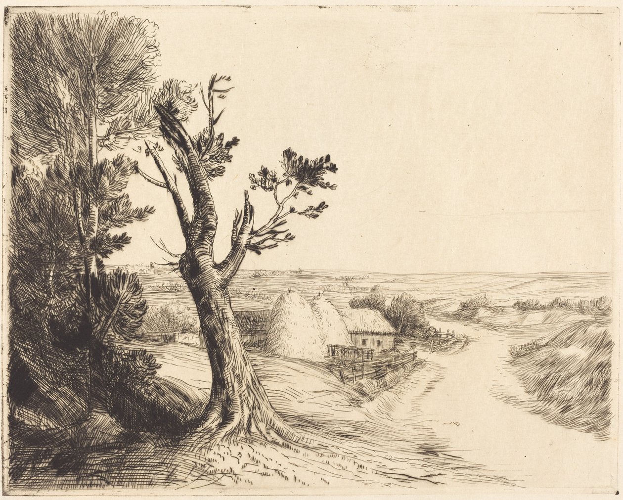 Paesaggio con covoni di fieno (Le paysage aux meules) da Alphonse Legros