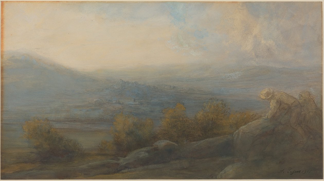 Paesaggio di montagna con due figure sulla destra da Alphonse Legros