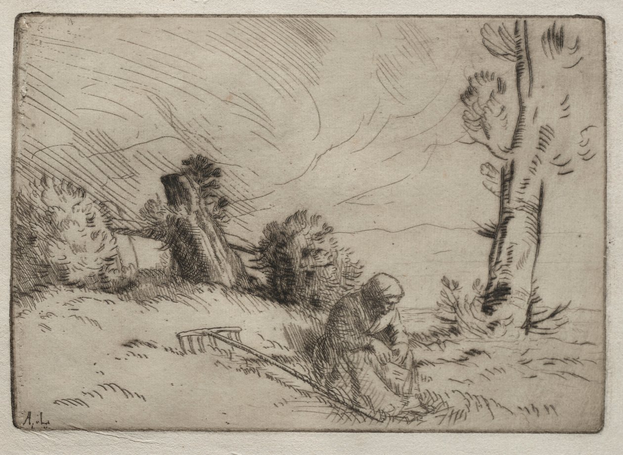 Contadina Seduta vicino a una Siepe da Alphonse Legros