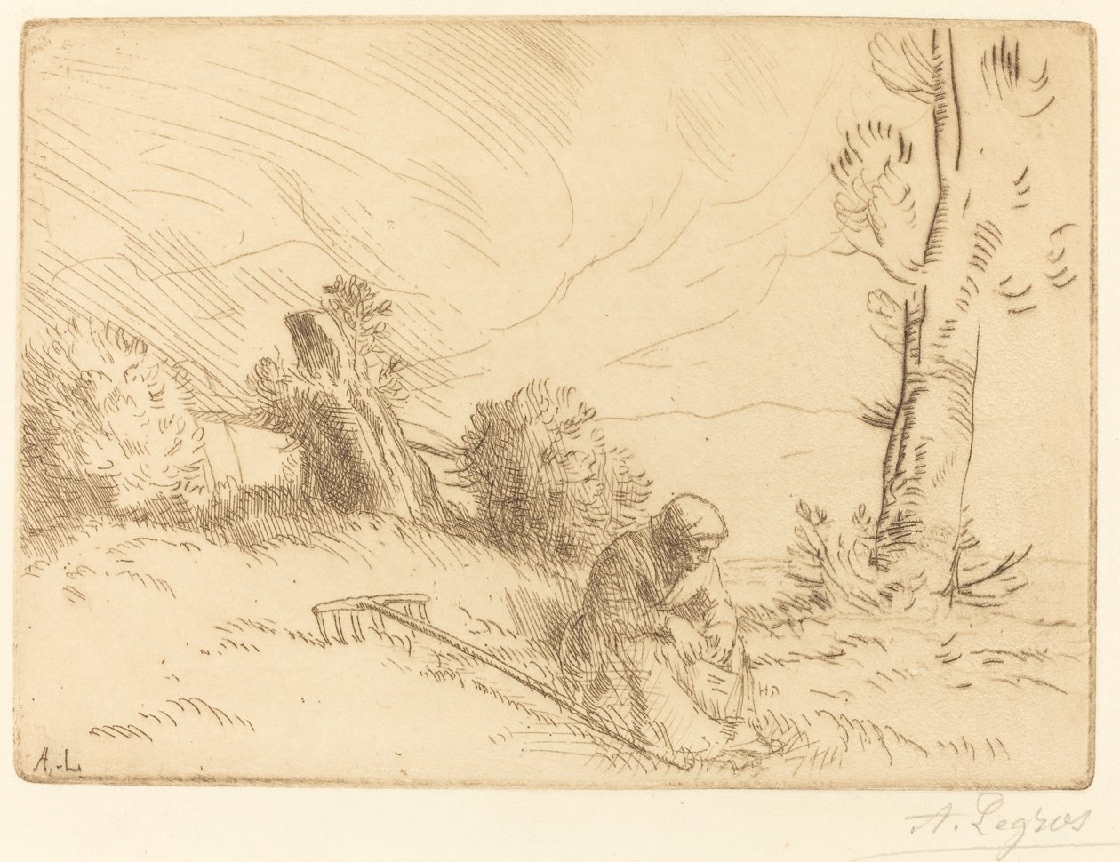Contadina seduta vicino a una siepe da Alphonse Legros