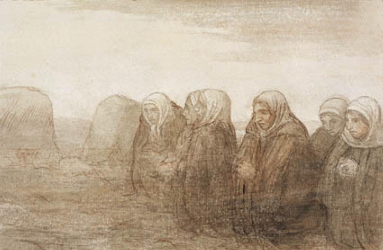 Sei contadine in preghiera su un campo autunnale da Alphonse Legros