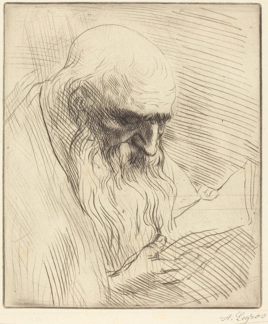 Studio della testa di un uomo che legge (Étude de tête d’homme lisant) da Alphonse Legros