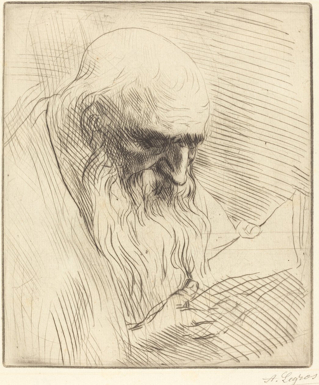 Studio della testa di un uomo che legge da Alphonse Legros