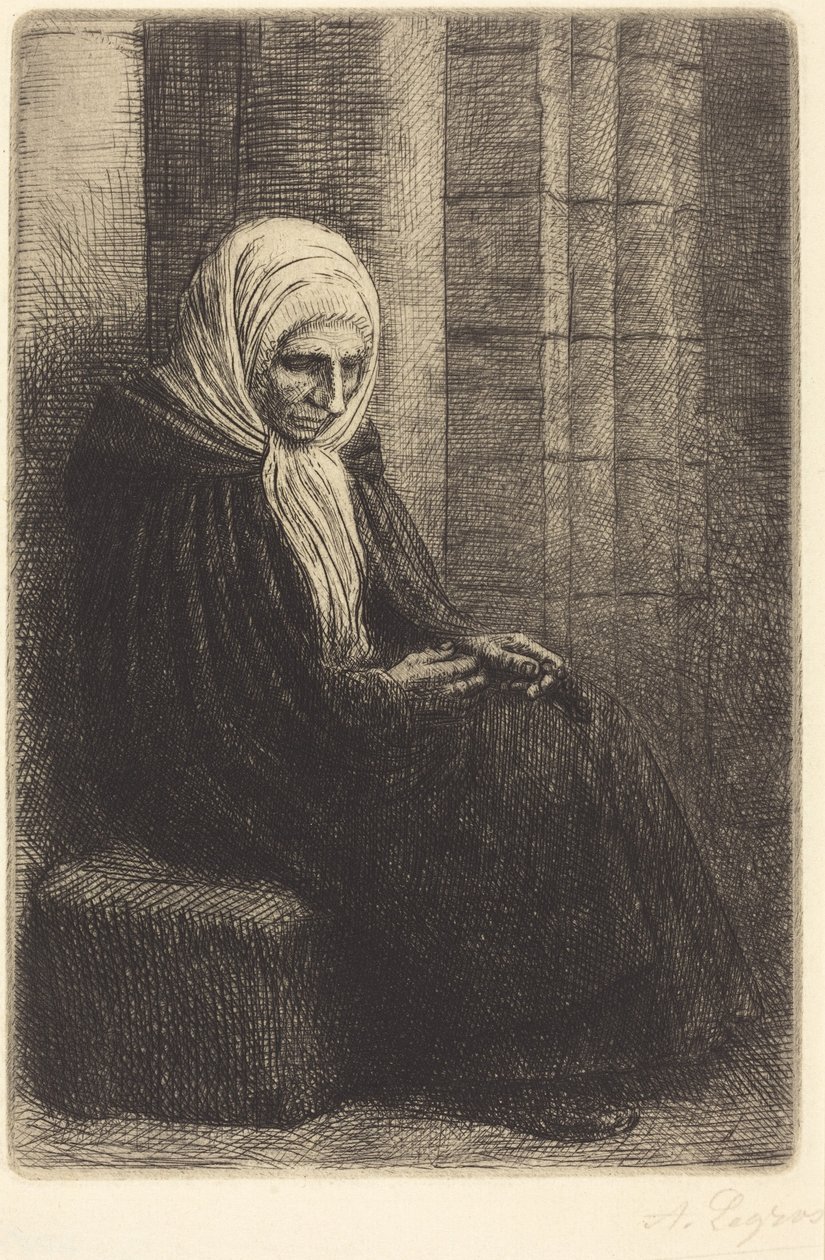 Donna seduta con lo sfondo di un muro, bambino con la testa sulle sue ginocchia (Femme assis, muraille au fond, enfant la tête dans son giron) da Alphonse Legros