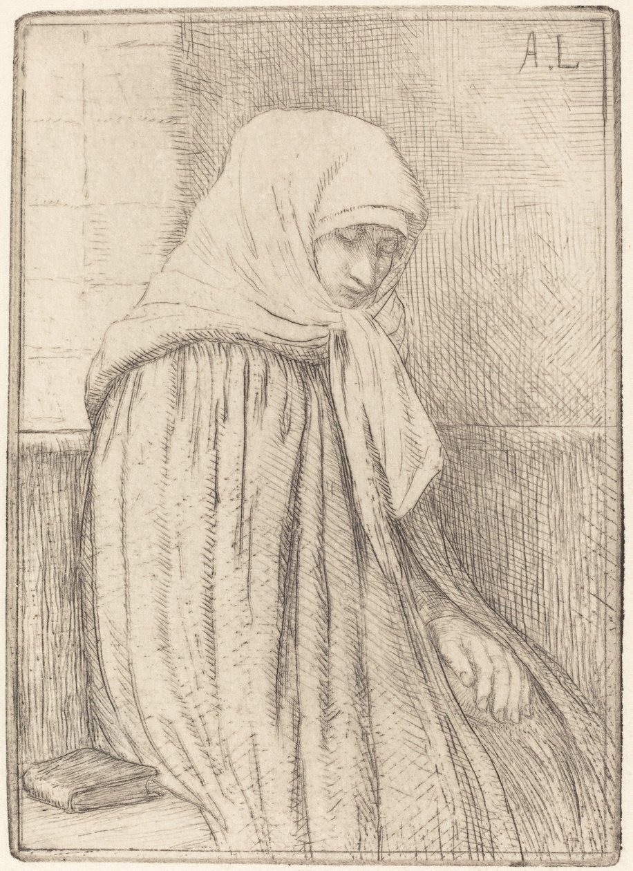 Giovane contadina seduta in una chiesa da Alphonse Legros