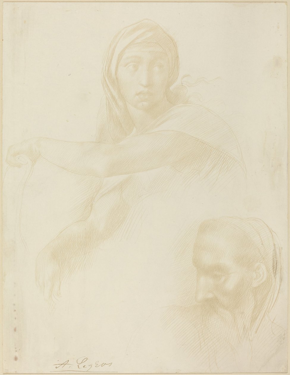Studio della Sibilla Delfica; Testa di un uomo da Alphonse Legros after Michelangelo