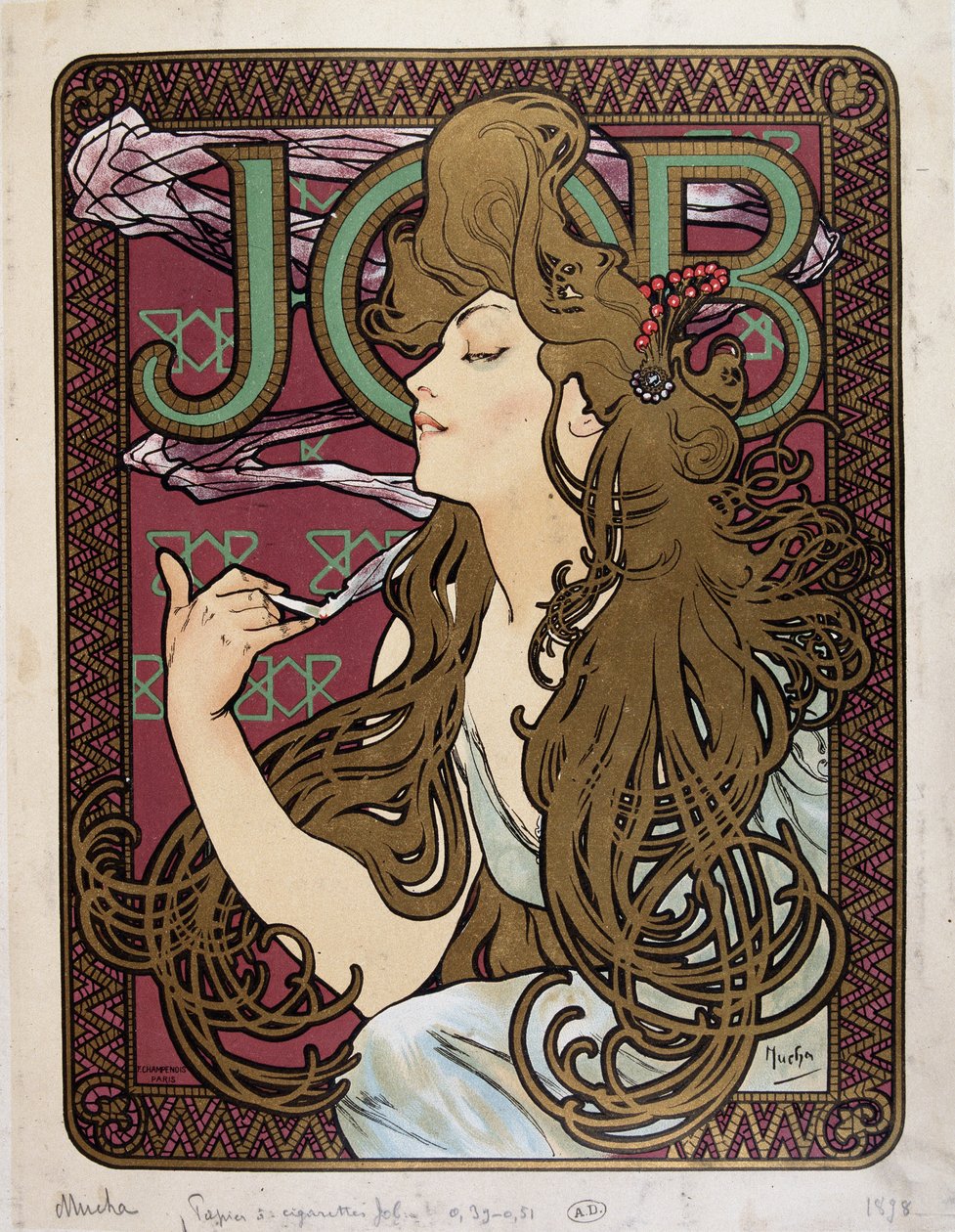 Manifesto pubblicitario per "Carta da sigarette Job" di Mucha da Alphonse Mucha