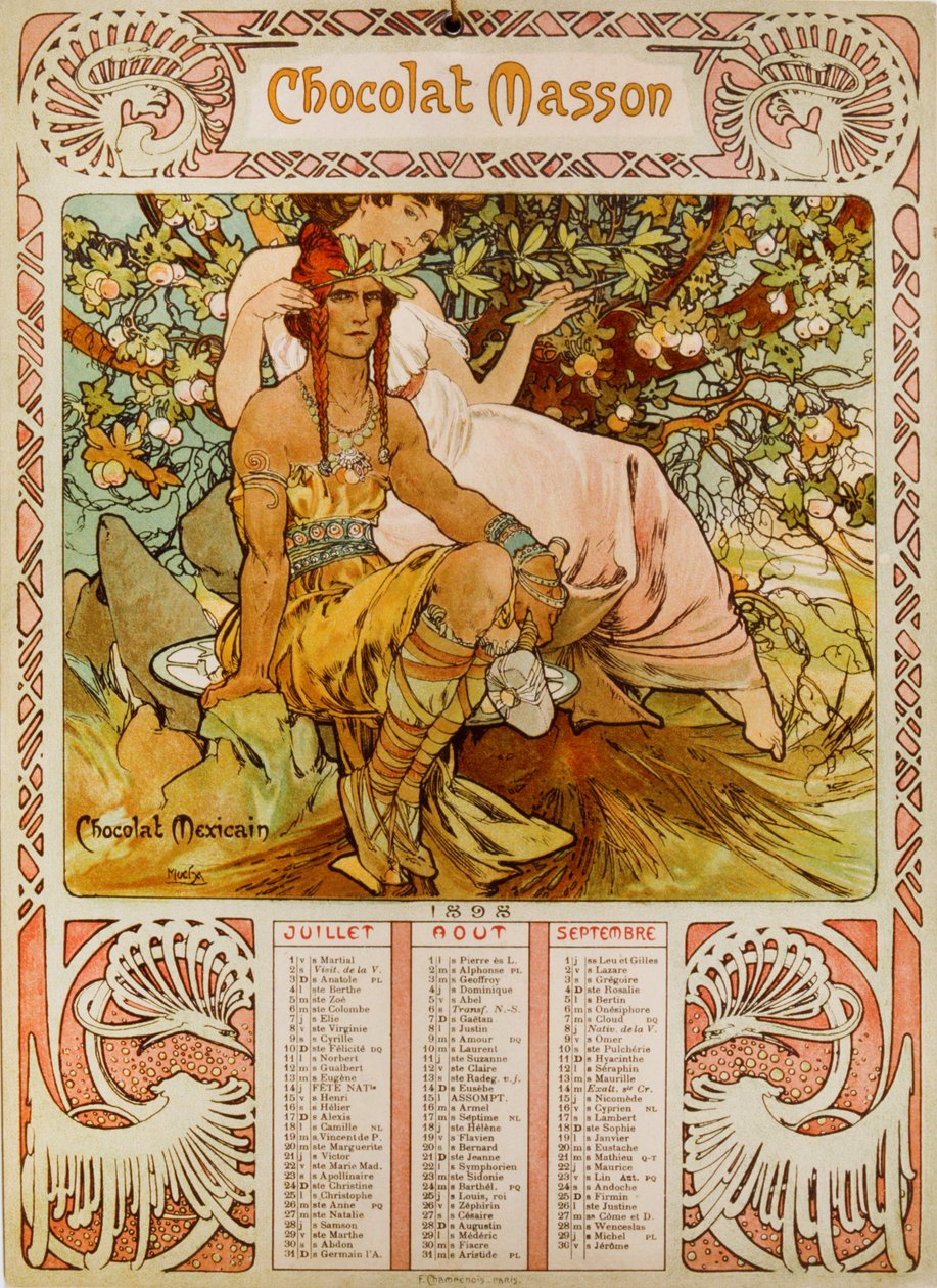 Calendario Chocolate Masson illustrato da Mucha da Alphonse Mucha