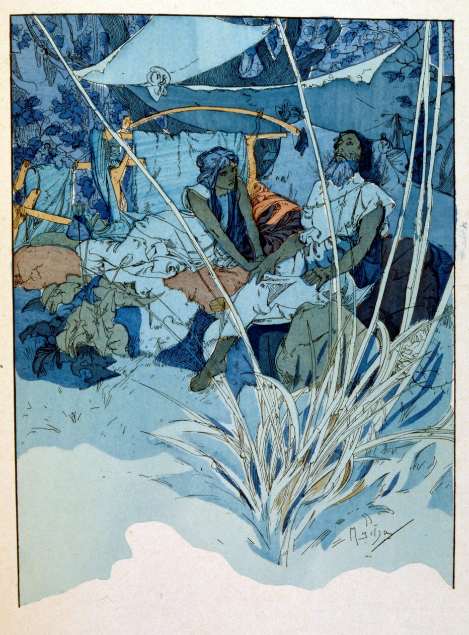 Illustrazione di Alphonse Mucha da "Rama" una poesia in tre atti di Paul Verola. ca.1898. Mucha (1860 – 1939) era un pittore ceco Art Nouveau da Alphonse Mucha