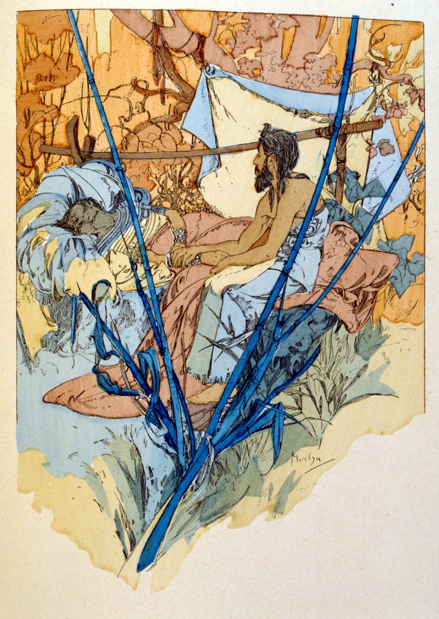 Illustrazione di Alphonse Mucha da "Rama" una poesia in tre atti di Paul Verola. ca.1898. Mucha (1860 – 1939). era un pittore ceco Art Nouveau da Alphonse Mucha