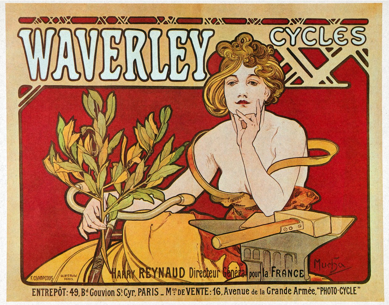 Poster pubblicitario per biciclette Waverley da Alphonse Mucha