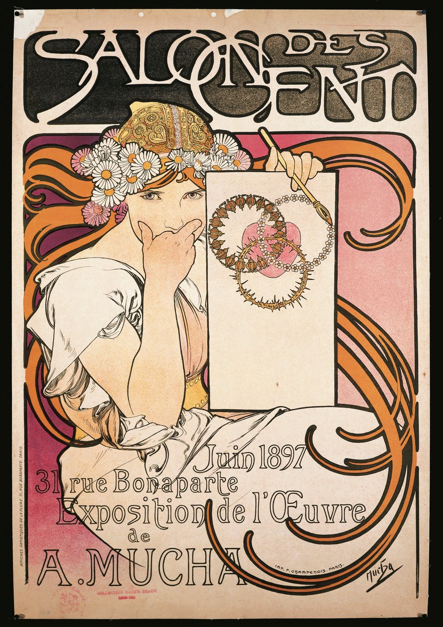 Poster pubblicitario della mostra di A. Mucha al Salon des Cent da Alphonse Marie Mucha