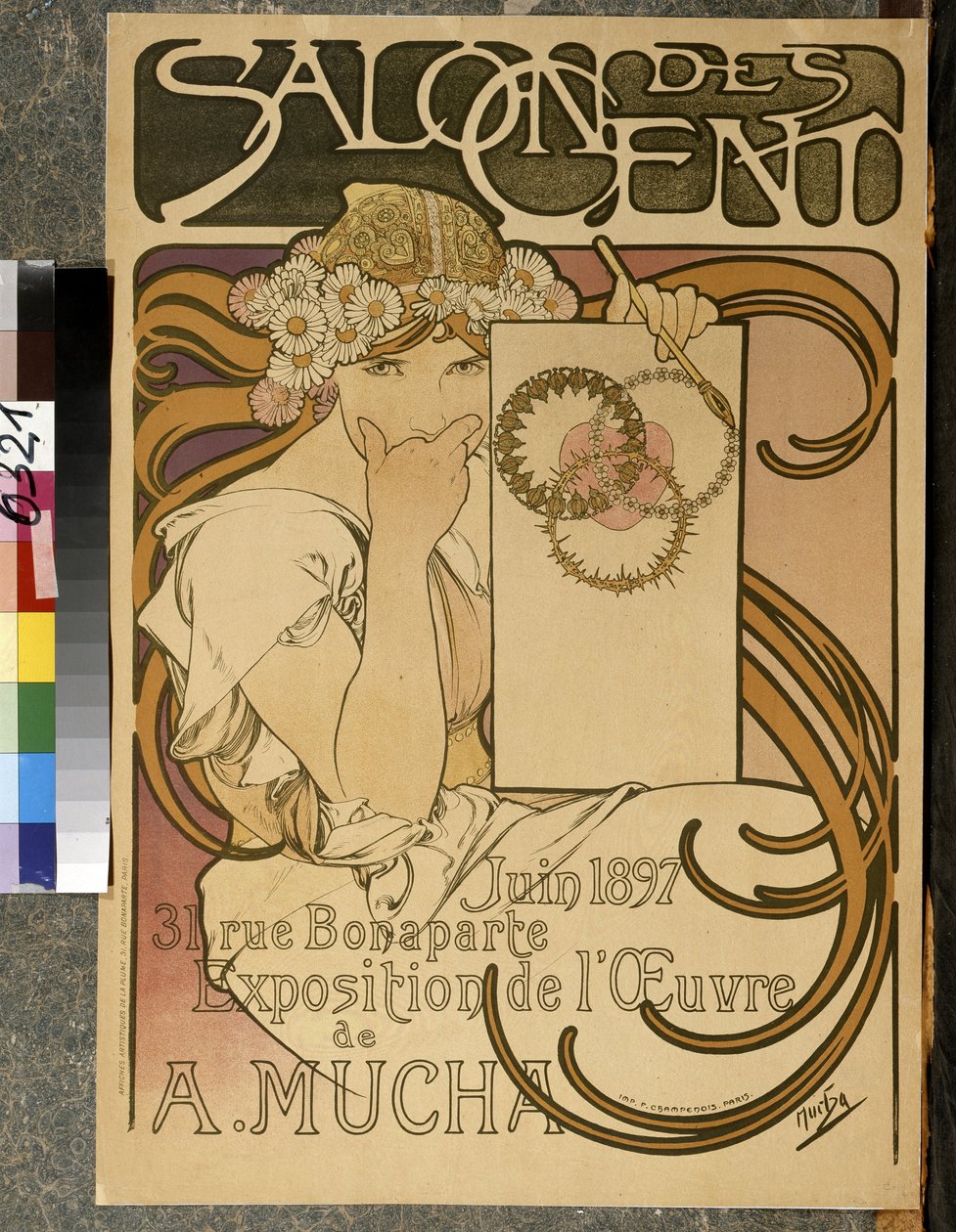 Poster pubblicitario per la mostra di A. Mucha al Salon des Cent, 31 rue Bonaparte a Parigi, giugno 1897 da Alphonse Mucha