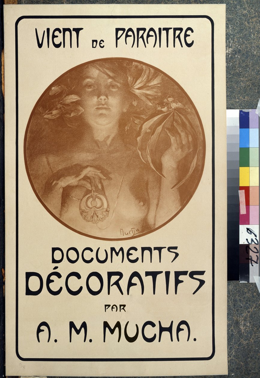Pubblicità per la monografia "Documenti decorativi di A. M. Mucha" da Alphonse Marie Mucha