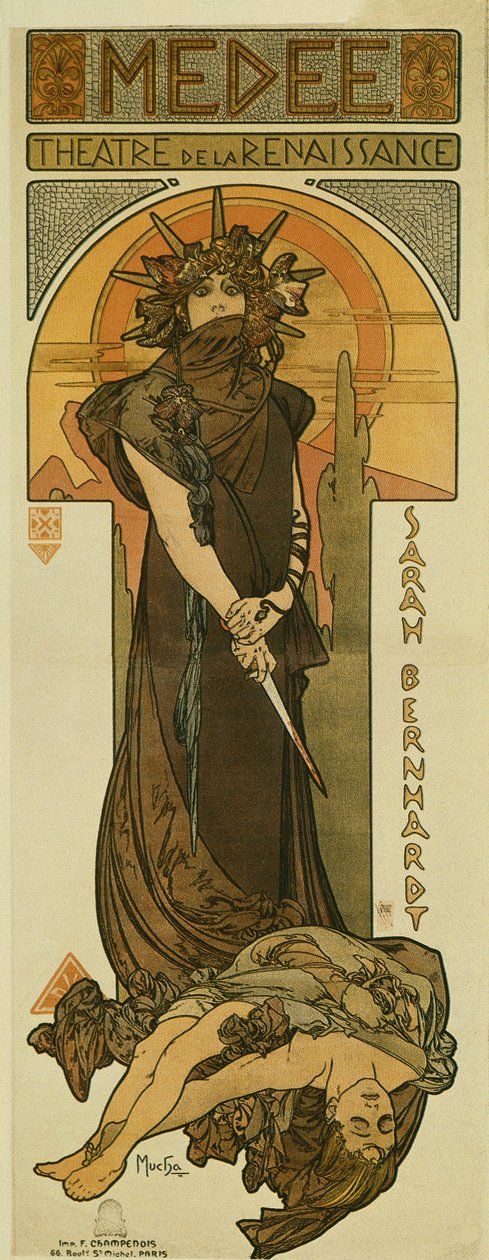 Sarah Bernhardt come Medea al Teatro della Rinascita. 1898 da Alphonse Mucha