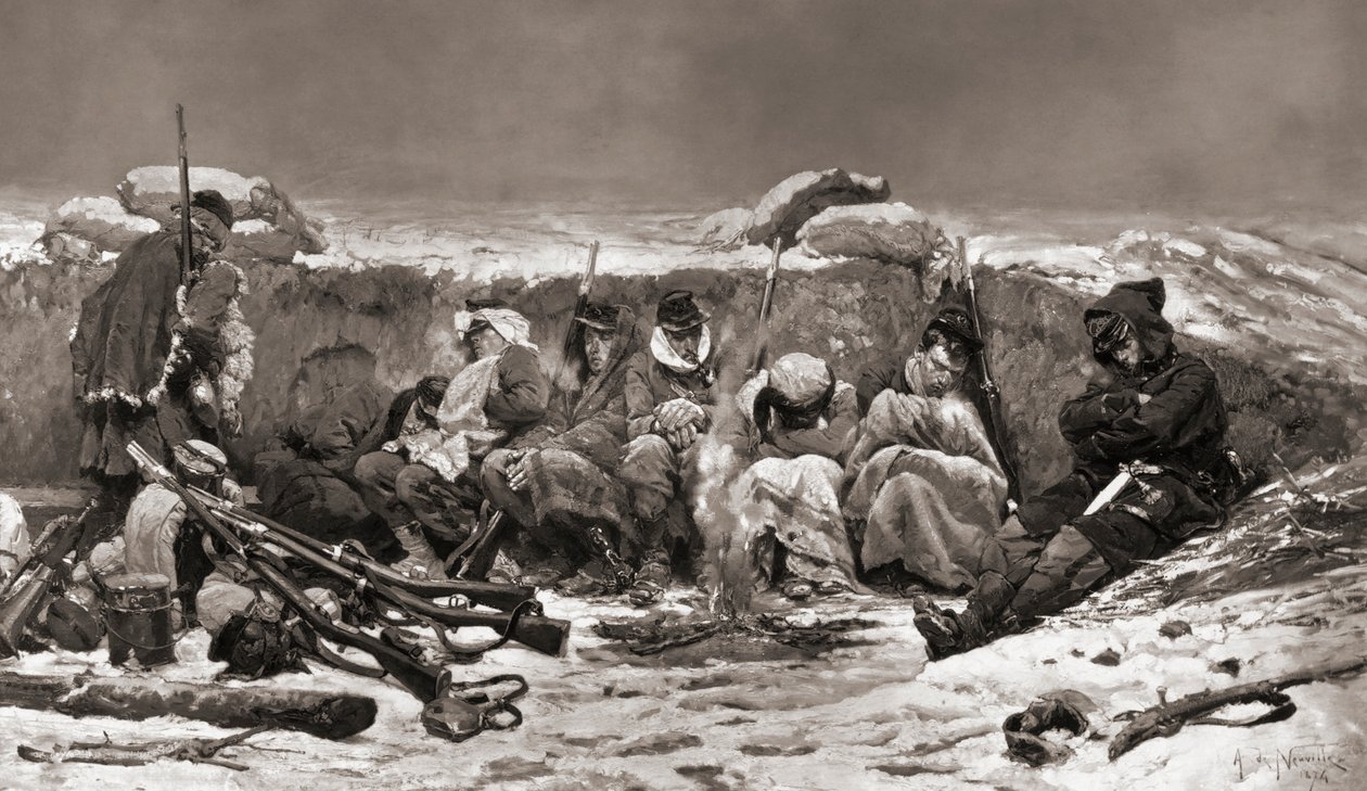 Soldati francesi in trincea. Assedio di Parigi. Guerra franco-prussiana da Alphonse Marie de (after) Neuville