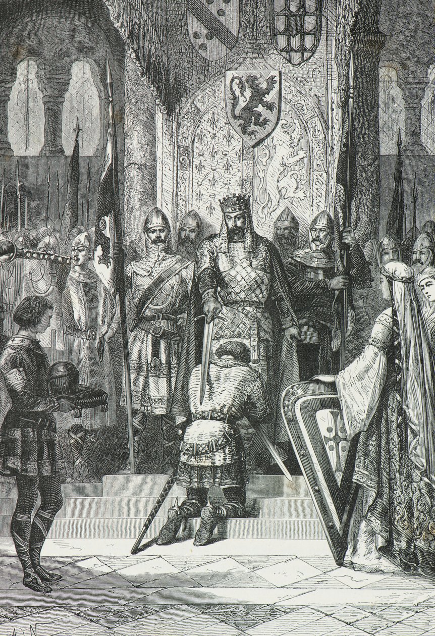 Cerimonia di cavalierato da parte del Re di Francia (Incisione) da Alphonse Marie de Neuville