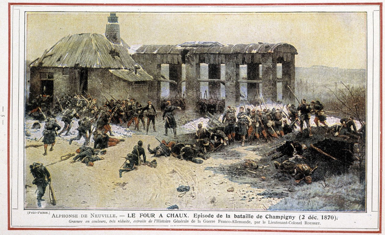 Il forno a calce - Episodio della Battaglia di Champigny (02/12/1870) di Alphonse de Neuville. Inciso dal Tenente Colonnello Rousset da "Storia Generale della Guerra Franco-Tedesca" da Alphonse Marie de Neuville