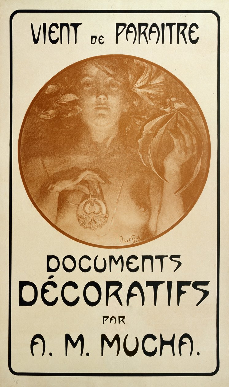 Pubblicità per la monografia Documenti Decorativi di Alphonse Mucha, 1902 da Alphonse Mucha
