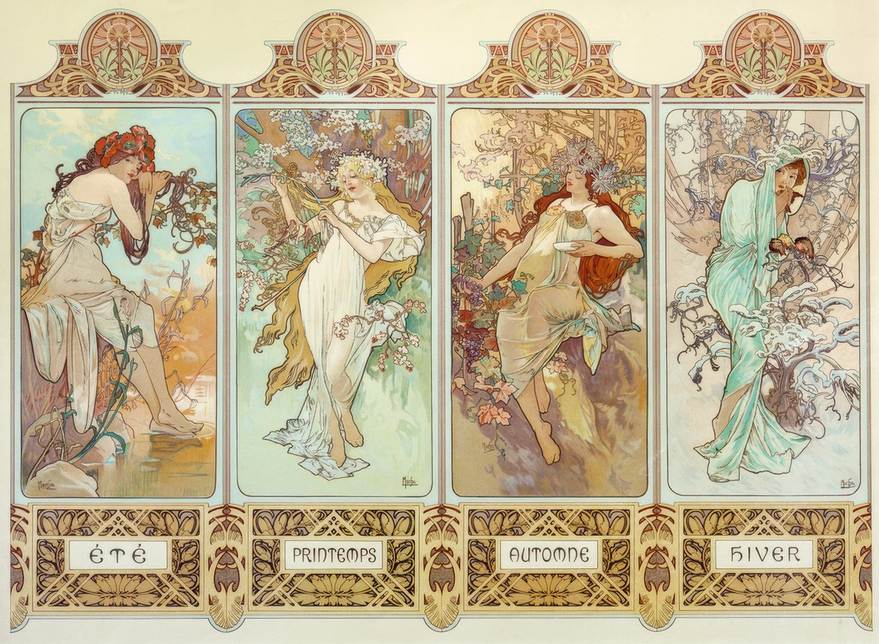 Le quattro stagioni da Alphonse Mucha