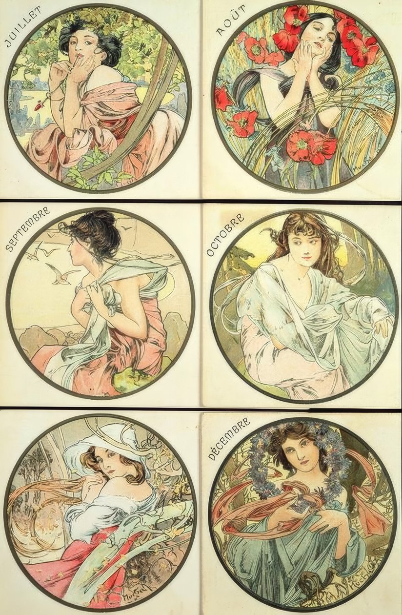 Luglio / Agosto / Settembre / Ottobre / Novembre / Dicembre da Alphonse Mucha