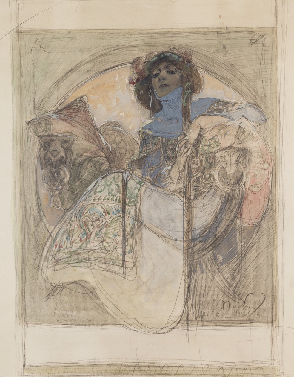 Donna seduta – studio per un poster, 1897 da Alphonse Mucha