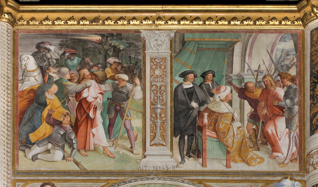 Navata centrale, Sesta campata sud, Cattura di Gesù, Cristo davanti a Caifa, Altobello Melone da Altobello Melone