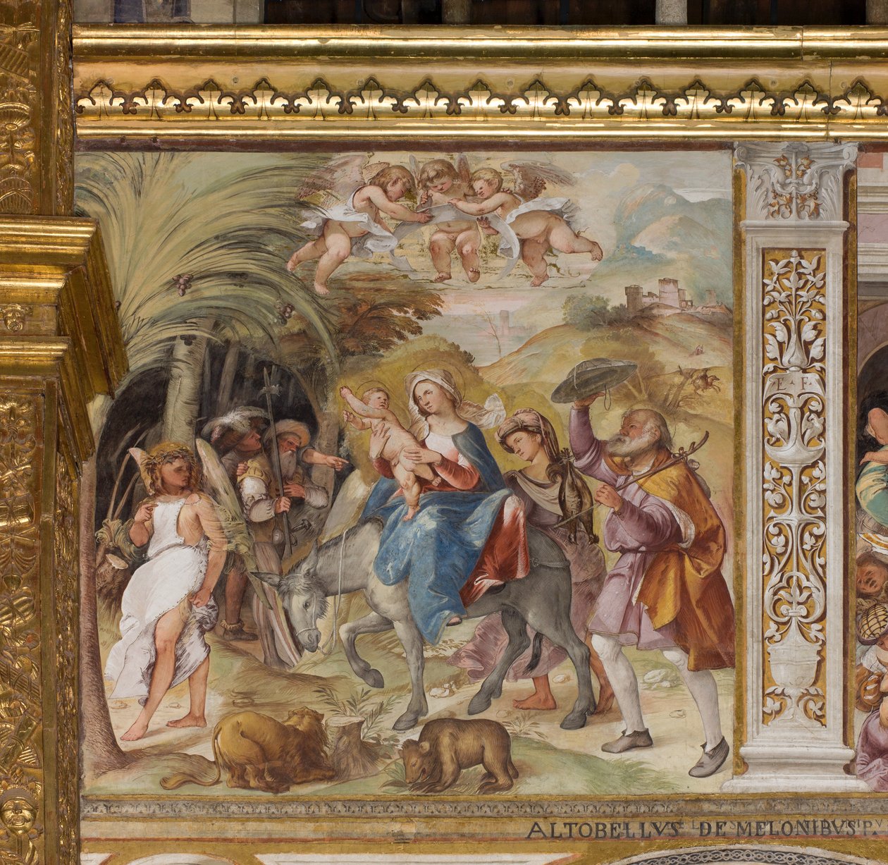 Presbiterio, Settima campata nord, Fuga in Egitto, Altobello Melone da Altobello Melone