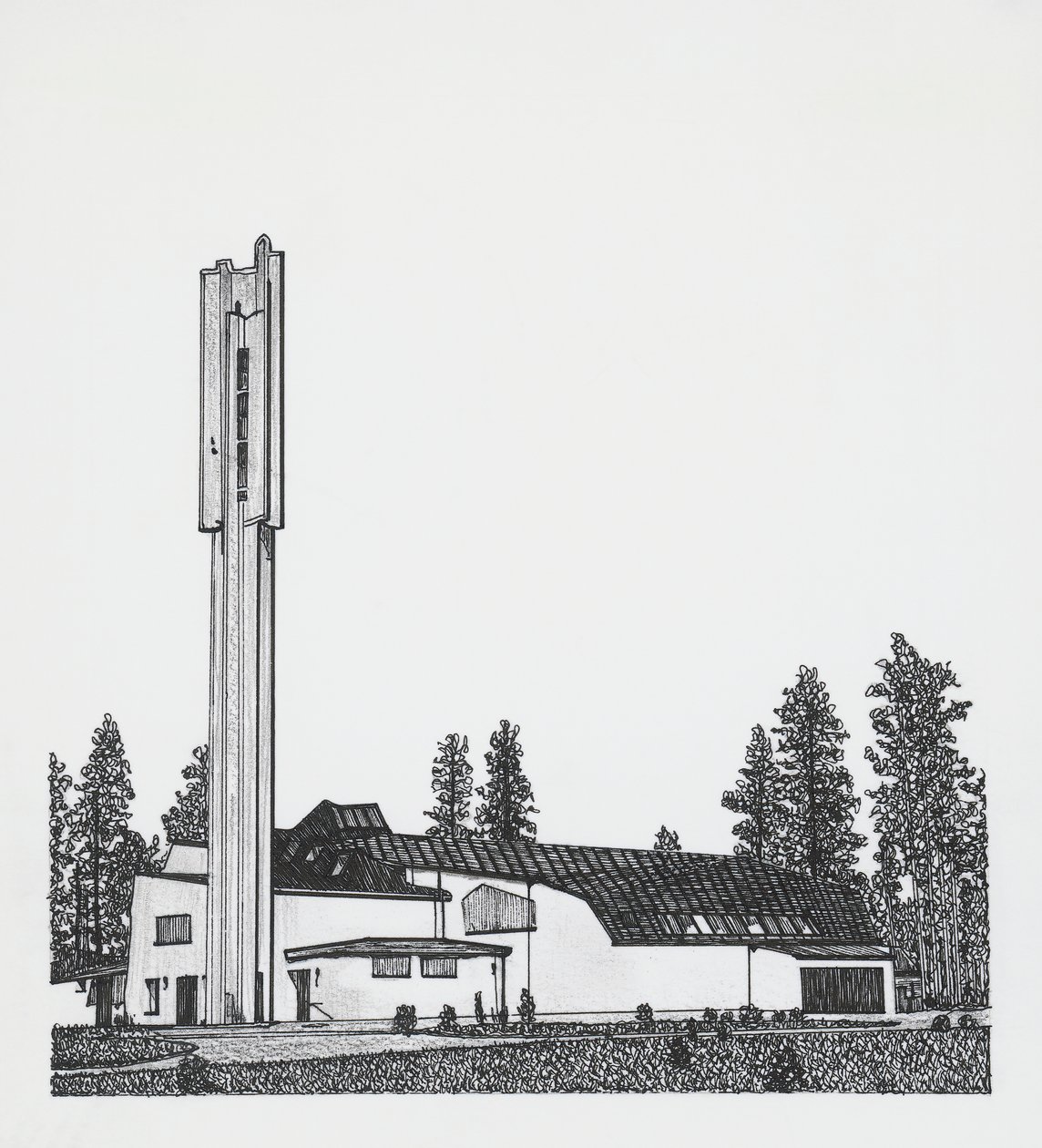 disegno della Chiesa delle Tre Croci da Alvar Aalto