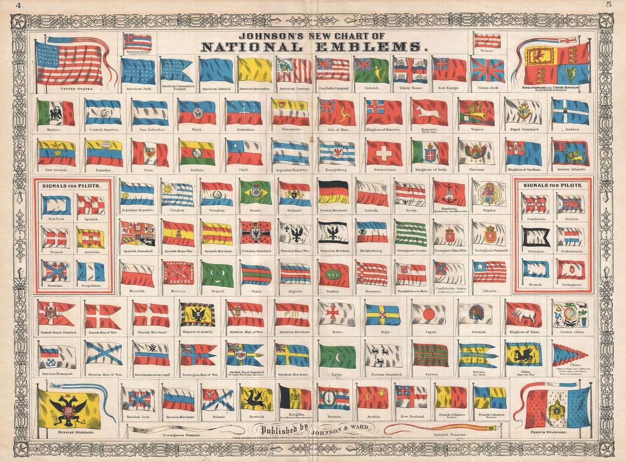 Nuova mappa delle emblemi nazionali di Johnson da Alvin Jewett Johnson