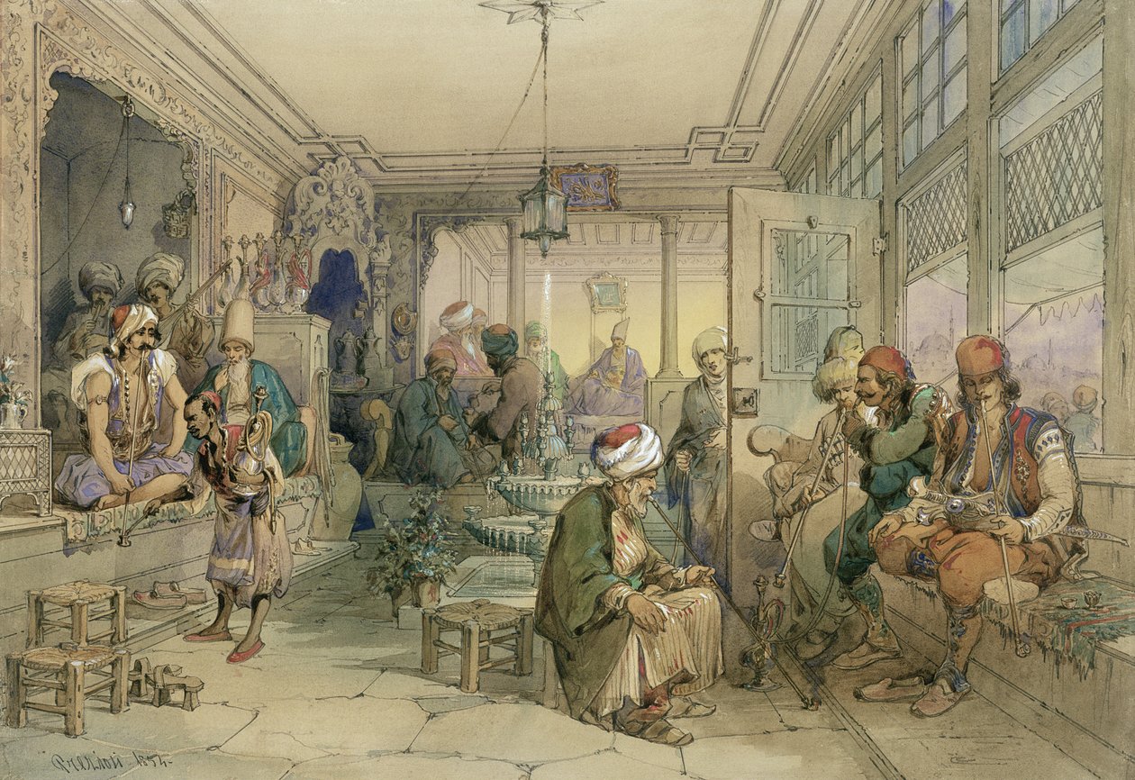 Una caffetteria, Costantinopoli, 1854 da Amadeo Preziosi