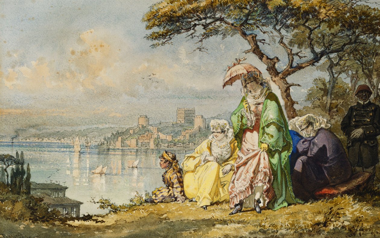 Signore sul Bosforo con Rumeli Hisar oltre, 1873 da Amadeo Preziosi
