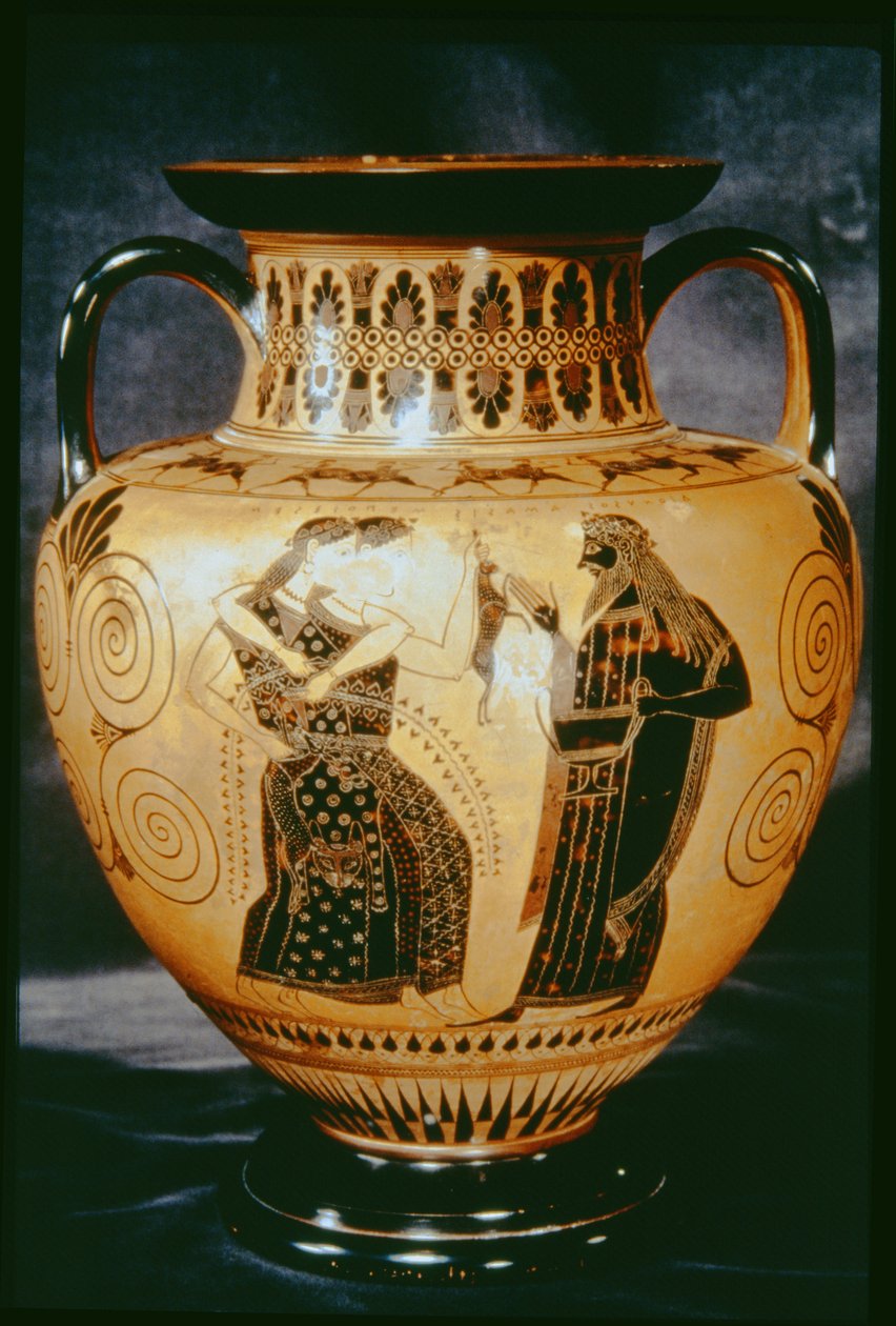 Anfora attica a figure nere raffigurante una scena dionisiaca, 540-530 a.C. da Amasis Painter