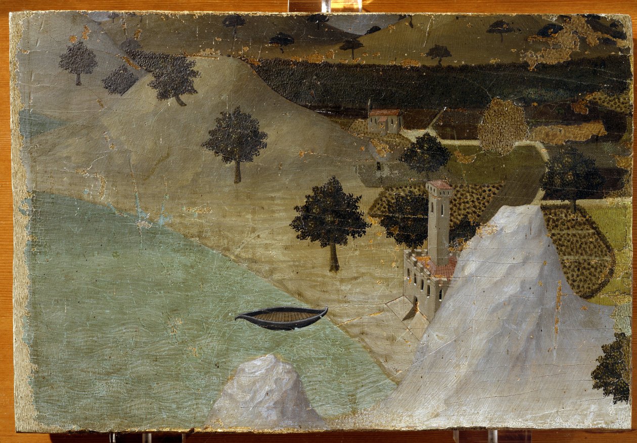 Un castello vicino a un lago da Ambrogio Lorenzetti
