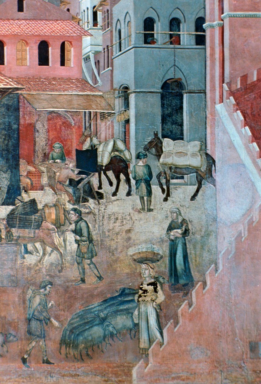 Effetti del buon governo sulla vita cittadina, (dettaglio), 1338-1340 da Ambrogio Lorenzetti