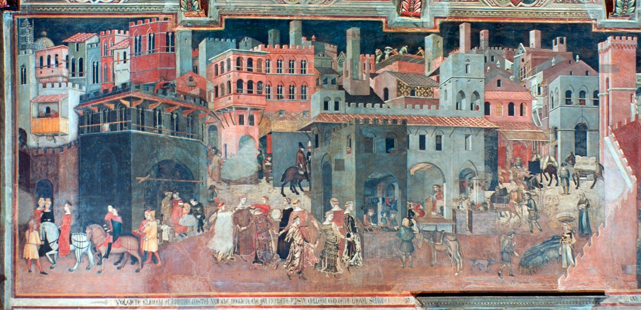 Effetti del buon governo sulla vita cittadina (dettaglio), c1330 da Ambrogio Lorenzetti
