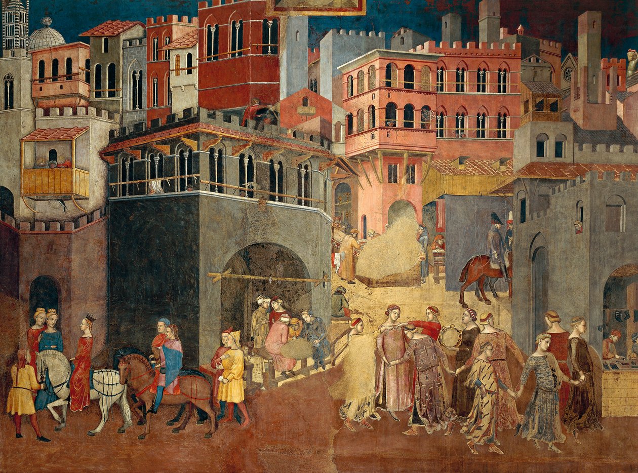 Effetti del buon governo in città, dettaglio da Allegoria ed effetti del buon e cattivo governo in città e campagna da Ambrogio Lorenzetti