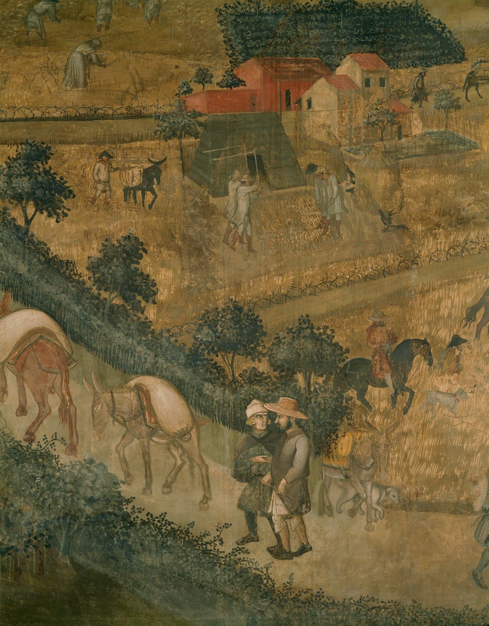 Paesaggio con asini che trasportano sacchi (affresco) da Ambrogio Lorenzetti