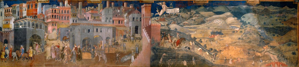 Gli effetti del buon e del cattivo governo in città e in campagna. Dettaglio degli effetti del buon governo in città e in campagna da Ambrogio Lorenzetti