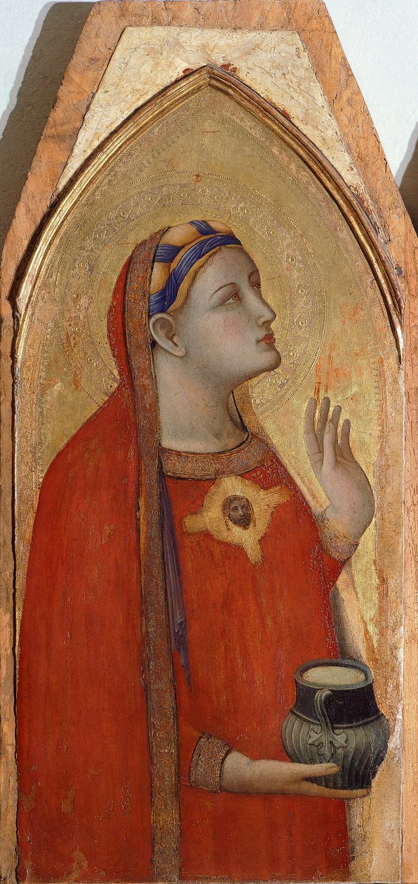 Maria Maddalena, dettaglio dal Trittico raffigurante Madonna con Bambino con Maria Maddalena e Santa Dorotea di Ambrogio Lorenzetti (1290-ca 1348) da Ambrogio Lorenzetti