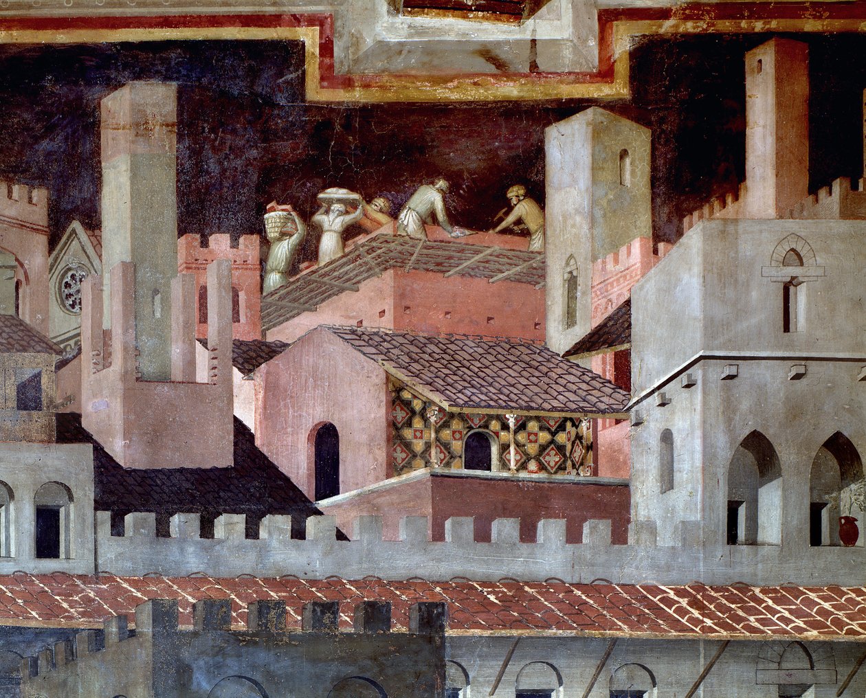 Gli effetti del buon e cattivo governo sulla città e la campagna. Dettaglio degli effetti del buon governo nella città da Ambrogio Lorenzetti