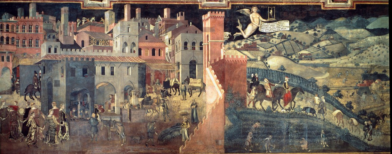 Gli effetti del buon e cattivo governo sulla città e sulla campagna (dettaglio della città) da Ambrogio Lorenzetti