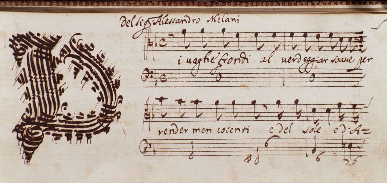 Pagina della raccolta di partiture musicali di Alessandro Stradella da Ambrogio Preda
